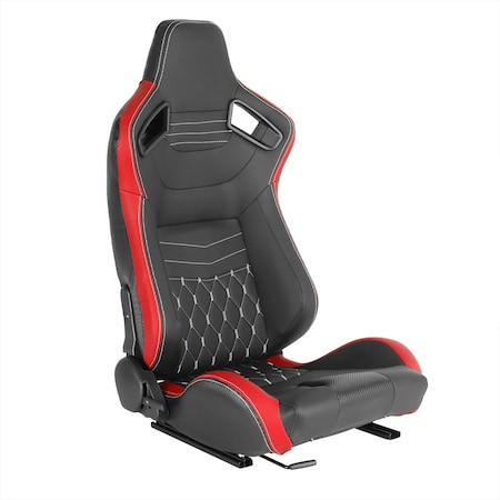 Spec-D Tuning Racing Seat - Black With Red Pvc With White Stitching - Right Side, PK2 RS-2705R